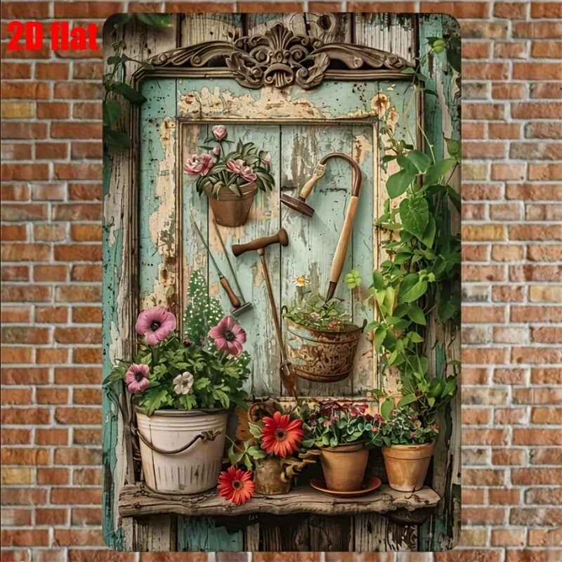 Gardening Tools Vintage - Insegna in Metallo Vintage con Motivo
